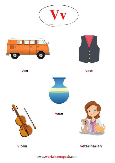 Words Begin With The Letter V Printable And Online Worksheets Pack
