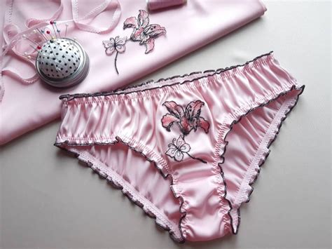 Pink Silk Panties With Flower Silk Knickers Handmade Women Etsy