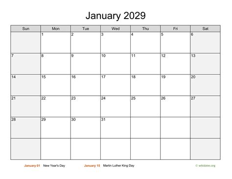 January 2029 Calendar With Weekend Shaded