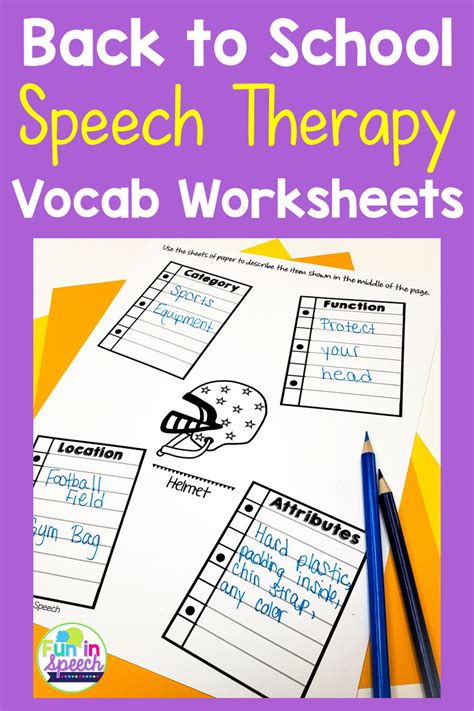 Back To School Vocabulary Worksheets For Speech Therapy Speech