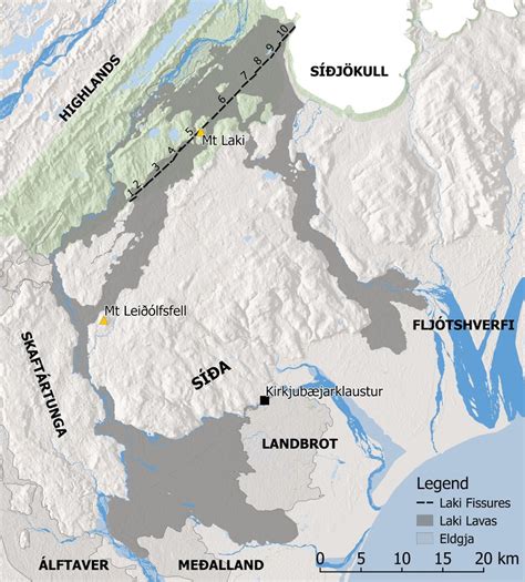 Map Of The Laki Lava Flow Dark Grey And Fire Districts The Eruptive