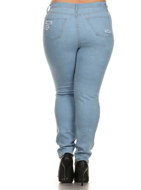 Plus Size Blue Sky Slashed Denim Jeans Plussizefix