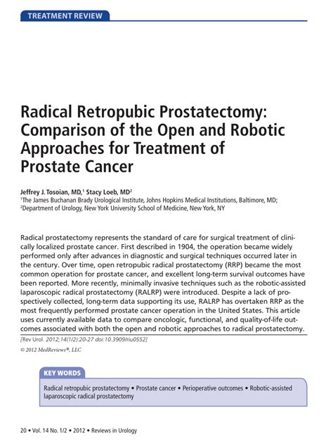 Pdf Radical Retropubic Prostatectomy Comparison Of The Open And Robotic Approaches For