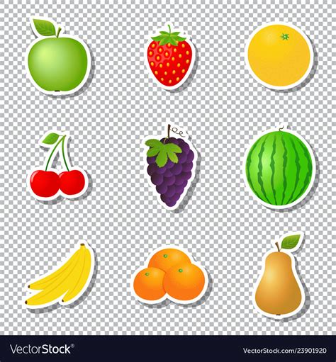 Fruit Stickers Isolated On Transparent Background Vector Image