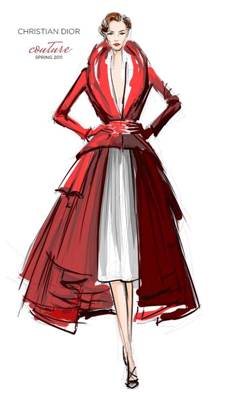 A Drawing Of A Woman In A Red Coat And White Dress With Her Hands On
