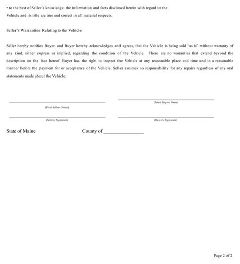 Download Maine Vehicle Bill Of Sale For Free Page 2 Formtemplate
