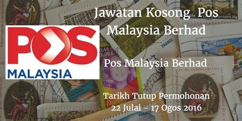 Enter pos malaysia tracking number code in following tracker system to track and trace your domestik & international (overseas) courier, parcel, ems mail, flexipack, registered post, airmail, cargo, postal service, post office package delivery checking status details online. Jawatan Kosong Pos Malaysia Berhad 22 Julai - 17 Ogos 2016 ...