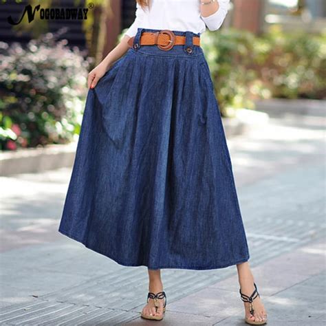 S 6xl Plus Size Denim Long Skirts Womens Vintage Casual Jeans Maxi Skirt Summer Style 2018 High