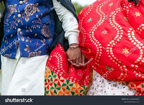 Indian Punjabi Couples Holding Hands Wearing Stock Photo 2166495683
