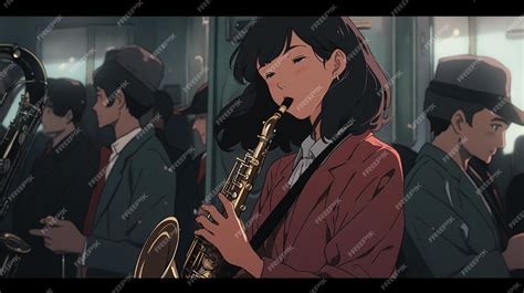 Premium Ai Image Anime Image Of A Woman Playing A Saxophone In A Band