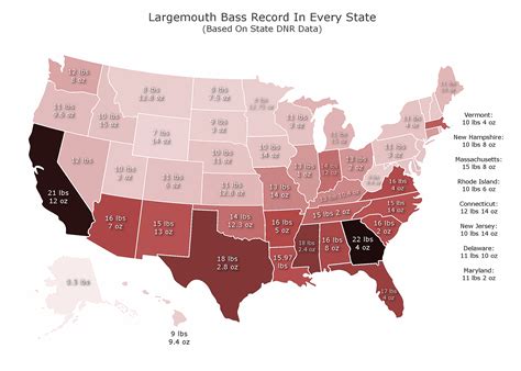 Map Of Largemouth Bass Records By State Midwest Outdoors