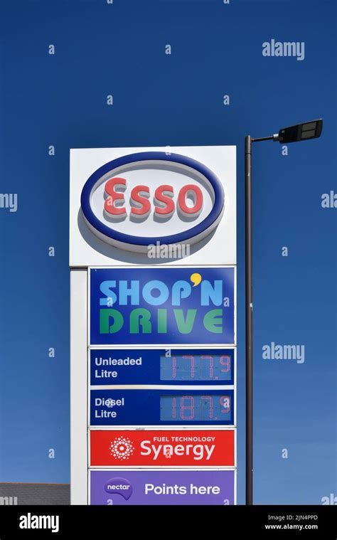 Esso Petrol Station Sign In Portsmouth Showing Current Uk Fuel Prices