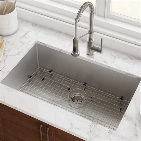 The best undermount kitchen sinks create a smooth aesthetic appeal as they're positioned to fit perfectly underneath your countertop. Kraus KHU10032 32 Inch Undermount Single Bowl Kitchen Sink ...
