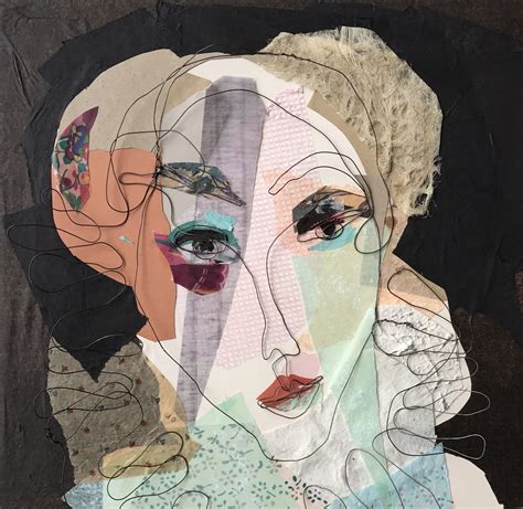 Mixed Media Steel Wire Portrait Paper Collage Isabel 50x50 Cm