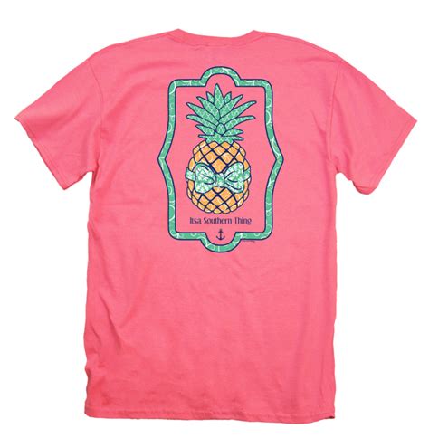 Itsa Girl Thing Preppy Pineapple Bow Coral Silk Bright Girlie T Shirt