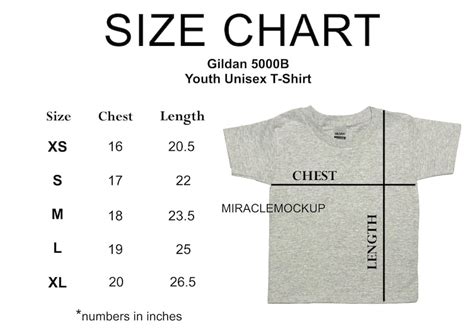 Size Chart Gildan 5000b Youth Mock Up Shirt Youth Tshirt Sport Etsy