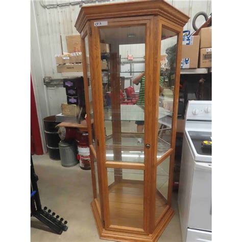 Modern Buhler Wood Glass With Mirror Curios Cabinet 4 Glass Shelves