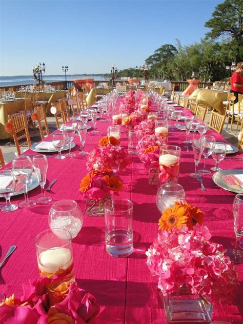 Pink And Orange Beach Wedding Reception Flowers Wedding Reception