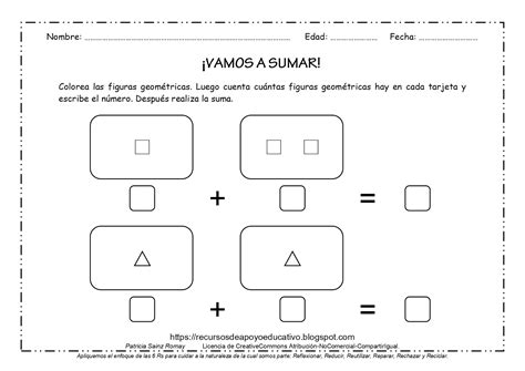 Recursos De Apoyo Educativo Conteo Con Figuras Geométricas Y Sumas