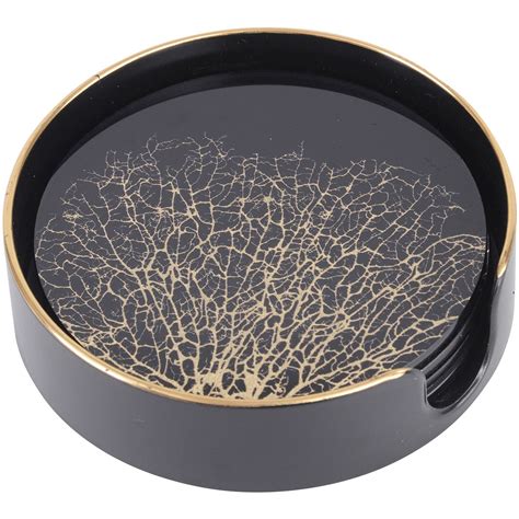 This ikea hack for easy diy black and gold coasters is sure to make a huge art statement in your little abode.step by step instructions and gif included. Set Of 4 Coral Design Black And Gold Coasters - Libra Interiors