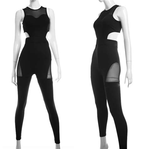 womens sexy one piece yoga dance sports jumpsuit sleeveless backless bandage cut out mesh