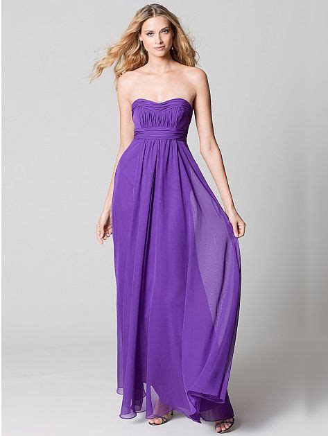 Purple Chiffon Strapless Shirred And Banded Empire Bodice And Floor