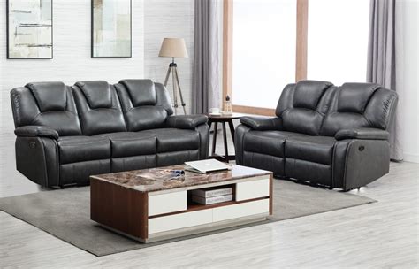 Gray Air Leather Power Reclining Sofa And Loveseat Set Contemporary