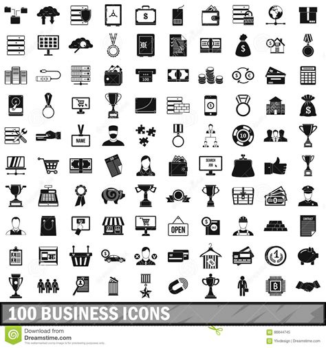 100 Business Icons Set Simple Style Stock Vector Illustration Of