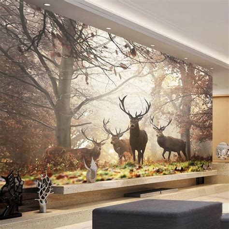 Photo Wallpaper 3d Forest Deer Animal Mural Living Room Tv Sofa Bedroom