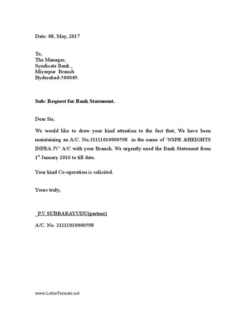 bank statement request letter   bank manager