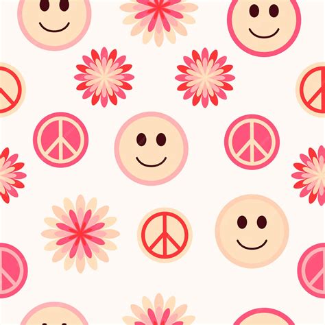 Premium Vector Seamless Pattern With Flowers Emoticons And Peace