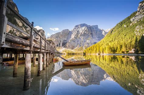 Lake Braies Lago Di Braies Dolomiti Mountains Italy