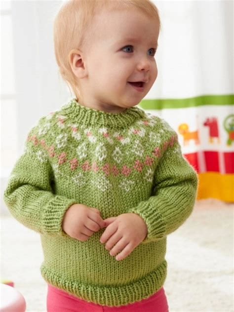 Girls Garden Flowers Fair Isle Yoke Sweater In Caron Simply Soft