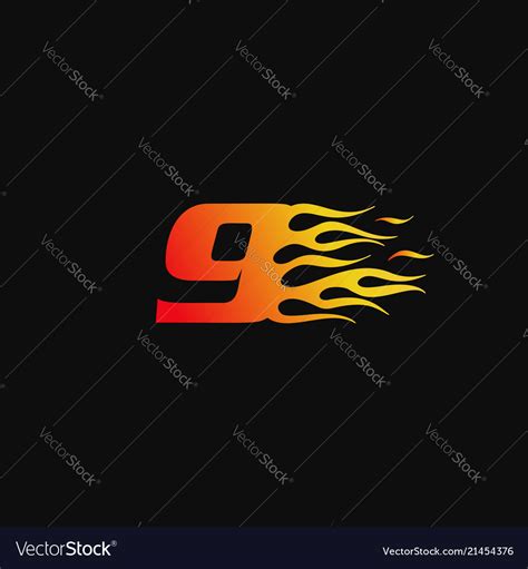 Number 9 Burning Flame Logo Design Template Vector Image