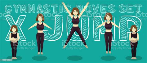 gymnastic moves set xjump manga cartoon vector illustration stok vektör sanatı and aktif hayat
