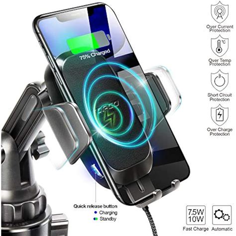 Topgo Cup Holder Phone Mount Wireless Chargeruniversal Cell Car Fast