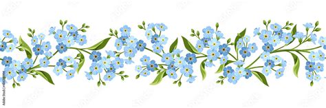 Vector Horizontal Seamless Border With Blue Forget Me Not Flowers On A