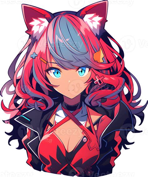 Ai Generated Sticker Cute Anime Girl With Red Hair 24212231 Png