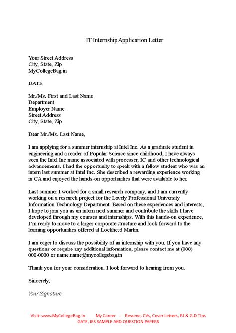 Writing an application letter is no walk in the park. IT Internship Application Letter | Templates at ...
