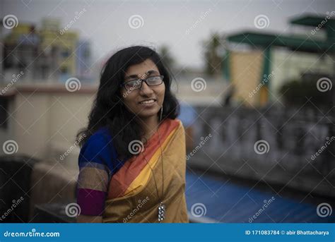 Portrait Of Young And Attractive Indian Bengali Brunette Woman In