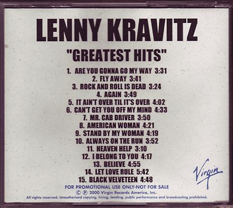 Lenny Kravitz Greatest Hits 2000 Advance Cd Discogs
