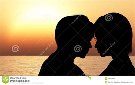 Silhouette Kissing A Loving Couple Royalty Free Stock Images Image