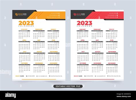 Modello Calendario 2023 Con Colori Giallo E Rosso Calendario Annuale