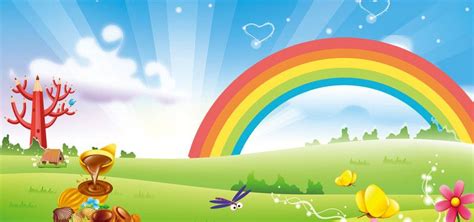 cartoon rainbow grass sky happiness  warmth banner cartoon
