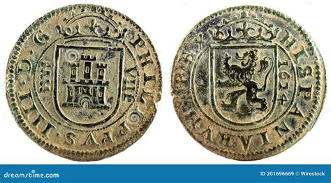Ancient Spanish Copper Coin Of King Felipe Iv Stock Image Image Of