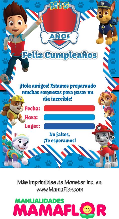 Imprimibles Tarjeta E Invitaciones De Paw Patrol Patrulla Canina