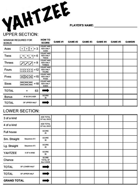 Yahtzee Score Cards Printable Printable Blank World