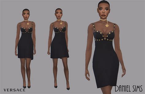 Versace Greca Mini Dress For The Sims 4 Sims 4 Clothing Dresses