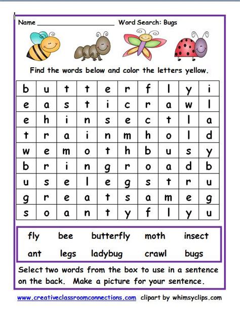 Free Word Search Worksheet With Names Of Insects Find More Free