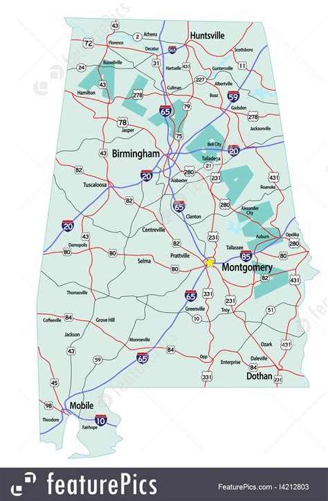 Illustration Of Alabama Interstate Highway Map
